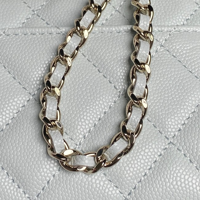 Chanel MINI FLAP BAG CLUTCH WITH CHAIN Gold-Tone Metal AP3238 light blue