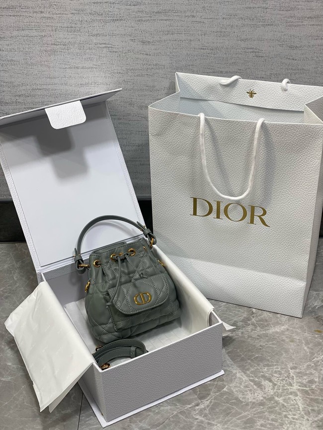 Dior Caro Nano Bucket Bag Macrocannage Lambskin S5250 gray
