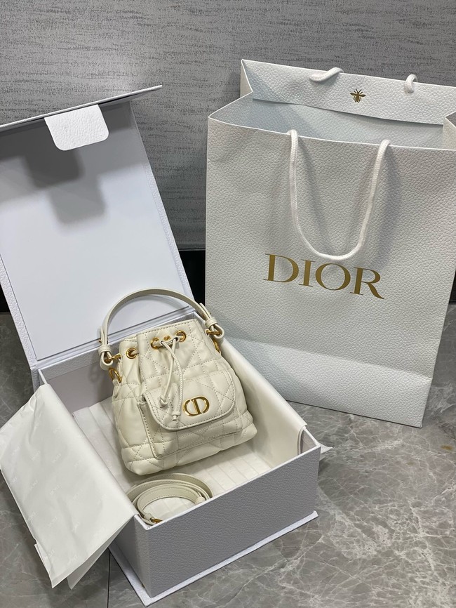 Dior Caro Nano Bucket Bag Macrocannage Lambskin S5250 white