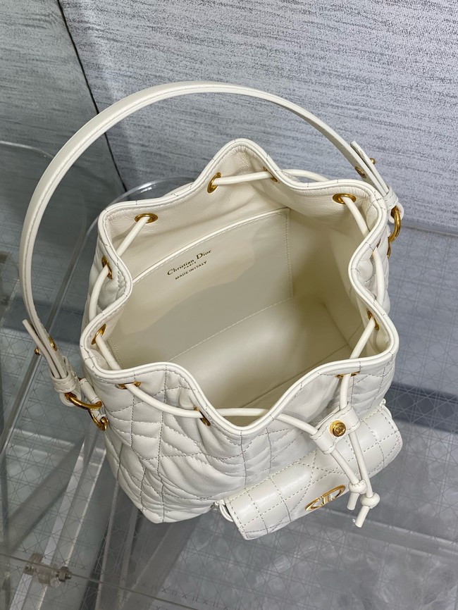 Small Dior Caro Bucket Bag Macrocannage Lambskin M3372 Latte 