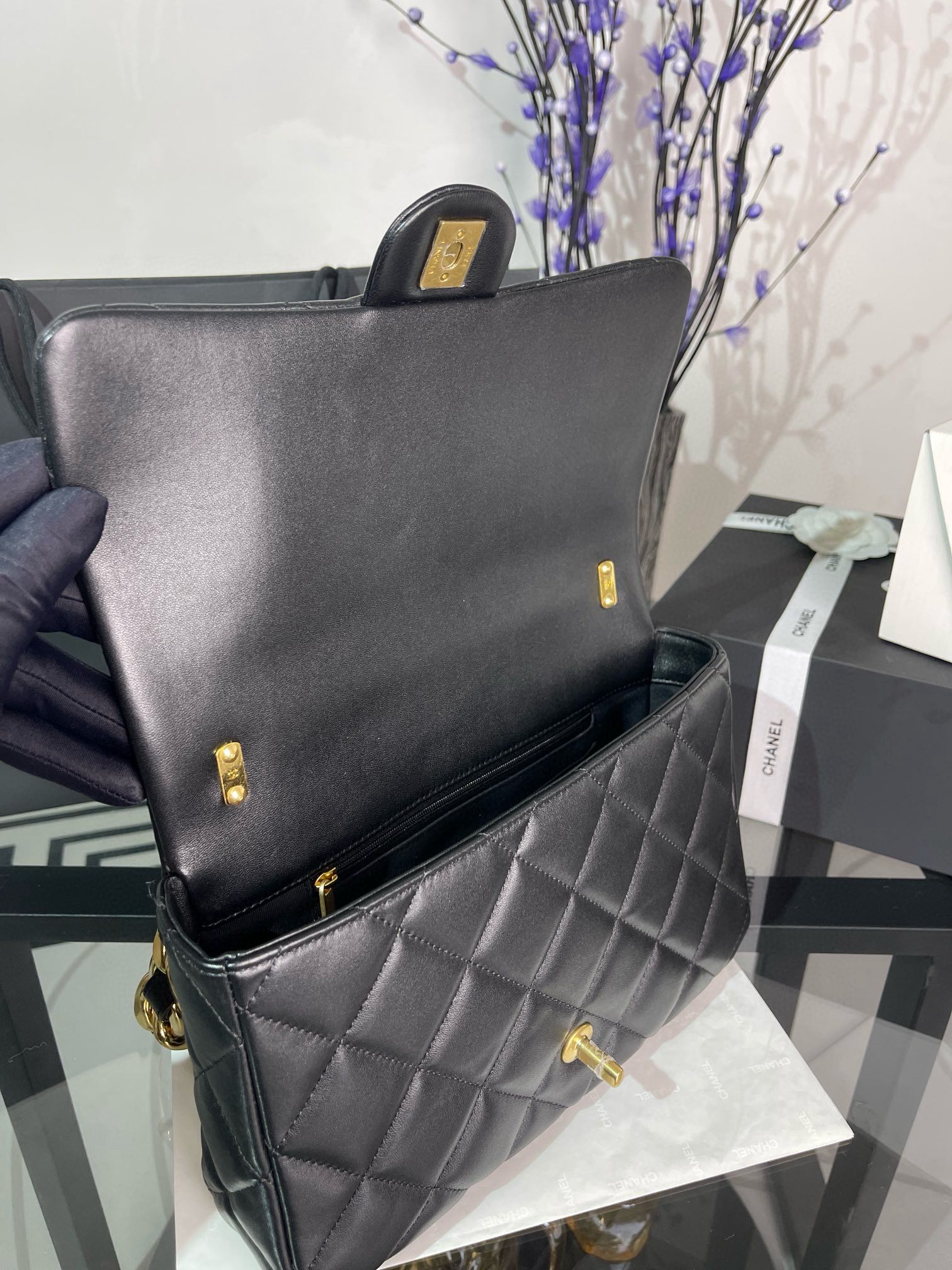 CHANEL MEDIUM FLAP ORIGINAL LEATHER BAG AS3215 Black