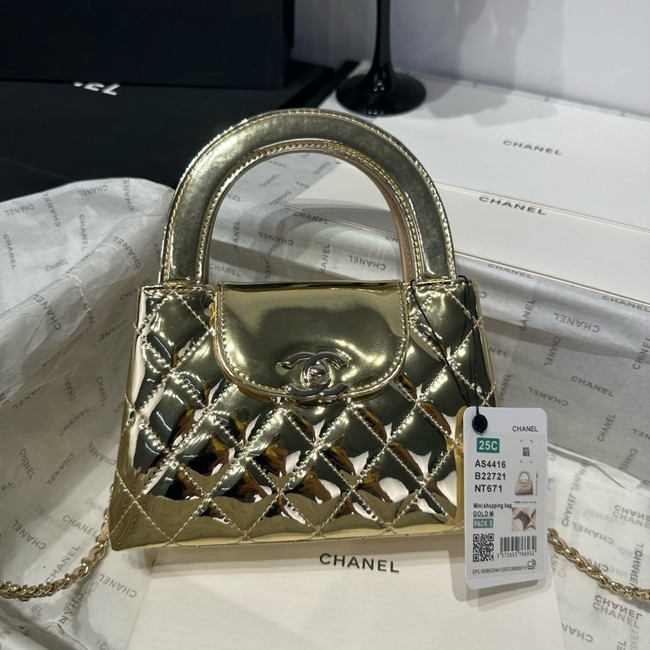 Chanel MINI SHOPPING BAG Patent leather AS4416 gold