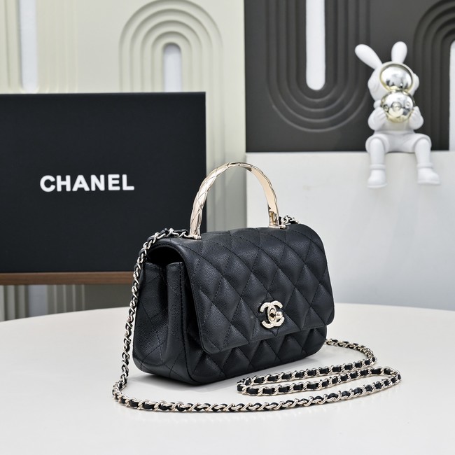 Chanel MINI FLAP BAG CLUTCH WITH CHAIN Gold-Tone Metal AS4591 black