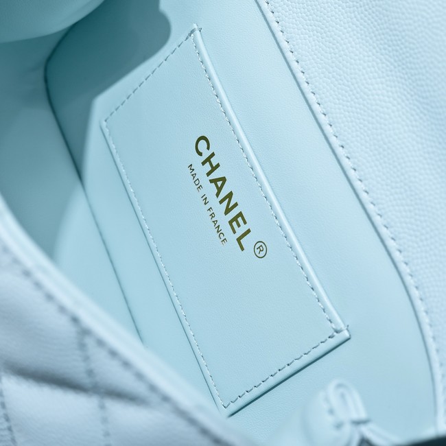 Chanel MINI FLAP BAG CLUTCH WITH CHAIN Gold-Tone Metal AS4591 light blue