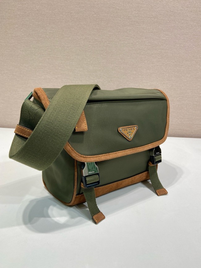 Prada Medium Re-Nylon and suede shoulder bag 2VD066 Musk Green