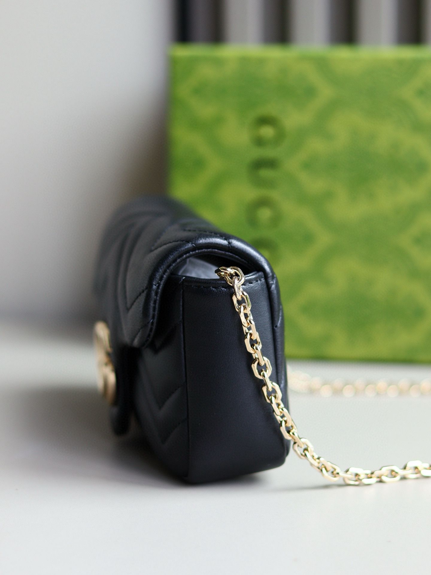 GUCCI GG MARMONT MINI SHOULDER BAG 841290 Black&Light Gold-Tone