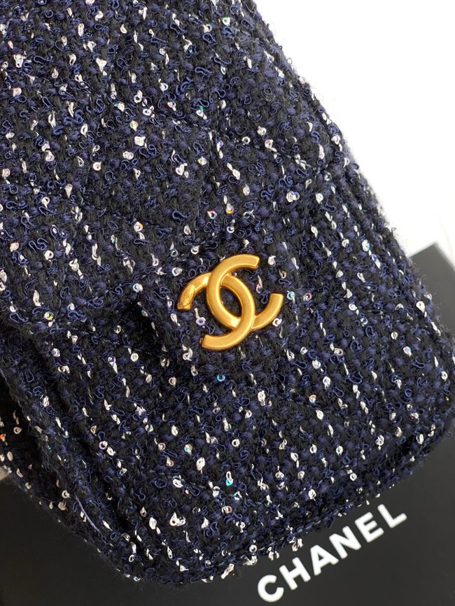 CHANEL 25 MINI HANDBAG Woolen tweed AS5631 dark blue