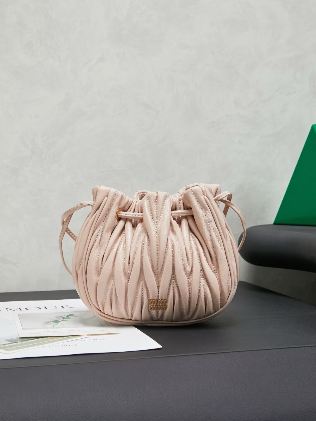 MIU MIU Matelasse Nappa Original Leather Bag 5ND022 Light Pink