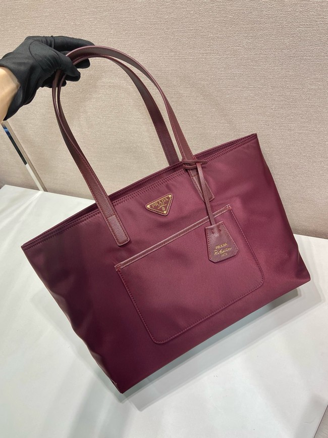 Prada Re-Edition 1978 medium Re-Nylon and Saffiano leather tote bag 1BG555 burgundy