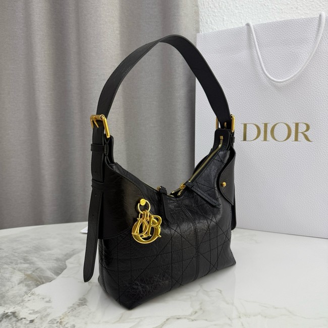 Small Dior Voyage Bag Black Flat Macrocannage Grained Calfskin M2845UJ