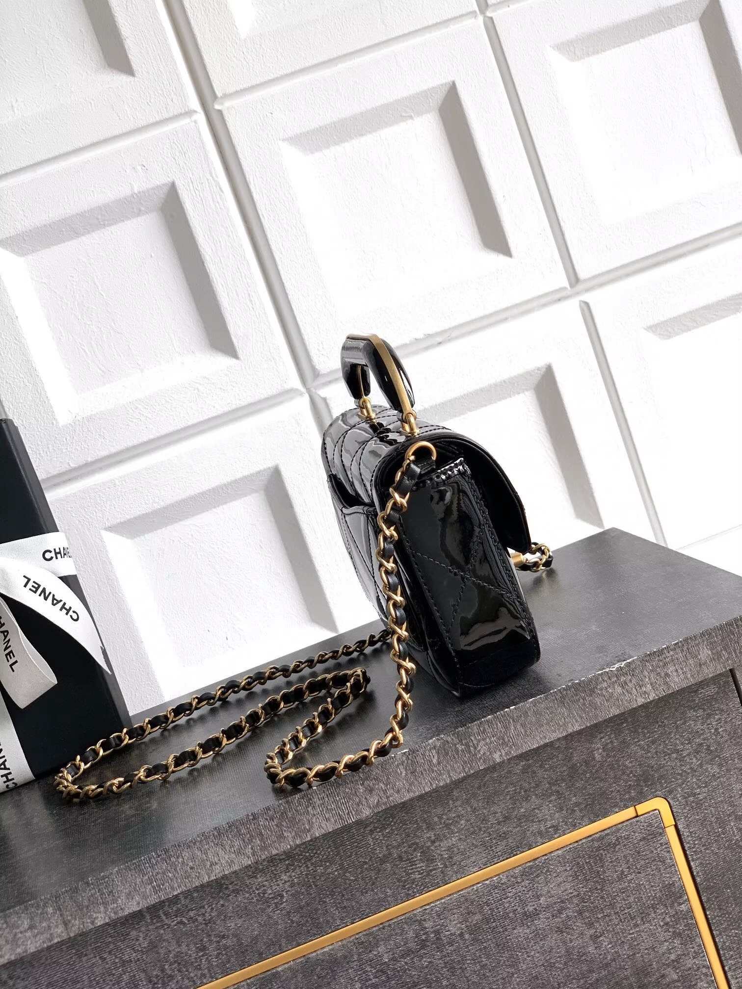 Chanel 25K Original Patent Leather Top Handle Bag  A6320 Black