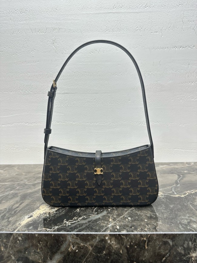 Celine TINA SHOULDER BAG IN TRIOMPHE CANVAS AND CALFSKIN 123053 black