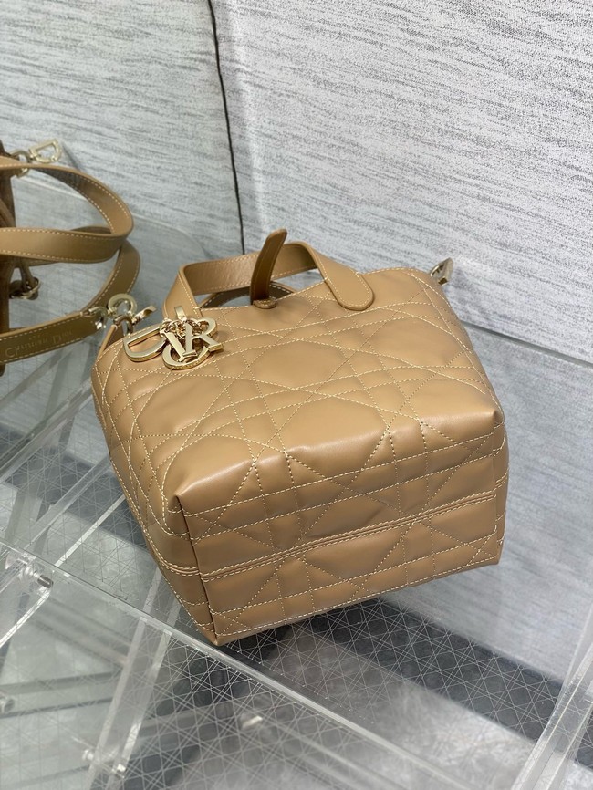 Small Dior Toujours Vertical Tote Bag Macrocannage Crinkled Calfskin M2835 Apricot