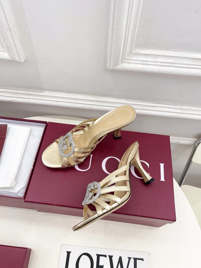 Gucci Womens slide sandal with crystal Interlocking G 852663-2