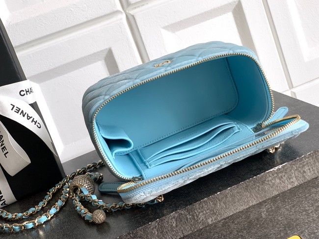 CHANEL velvet Vanity with Chain AP3940 light blue