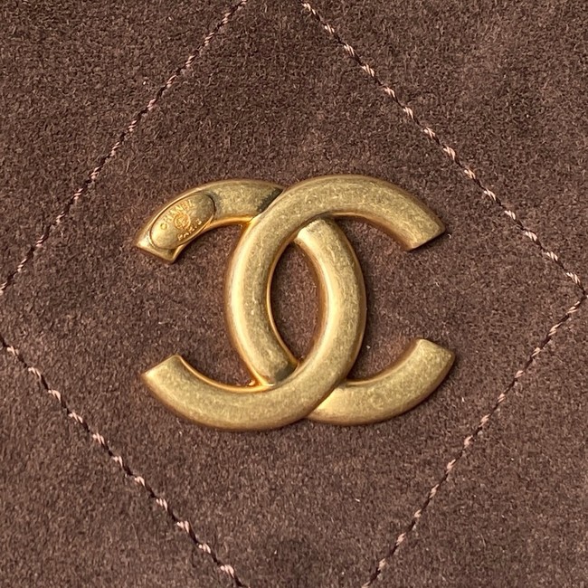 CHANEL Hobo Bag Suede Calfskin AS5978 Dark Brown