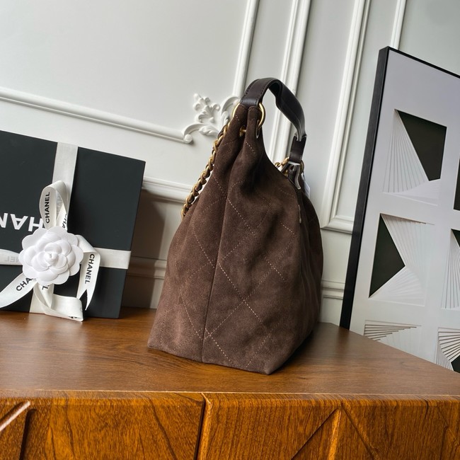 CHANEL Hobo Bag Suede Calfskin AS5978 Dark Brown
