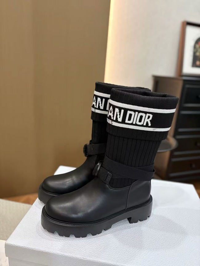 Dior D-Major Ankle Boot Black Calfskin with Black and White Technical Knit KCT268LK