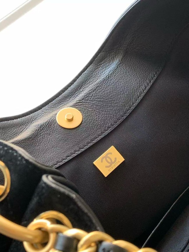 CHANEL Hobo Bag Suede Calfskin AS5978 black