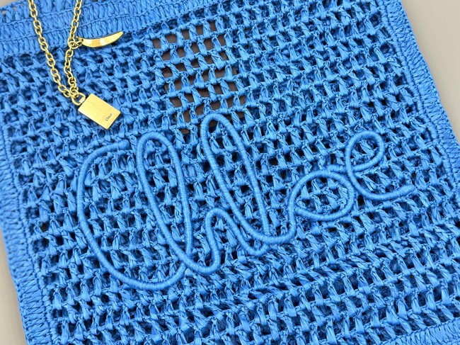 Chloe SUMMER straw and leather tote bag 0824P blue