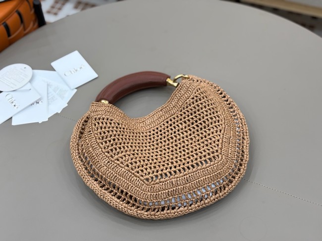 Chloe SUMMER straw and leather tote bag 1668 Apricot