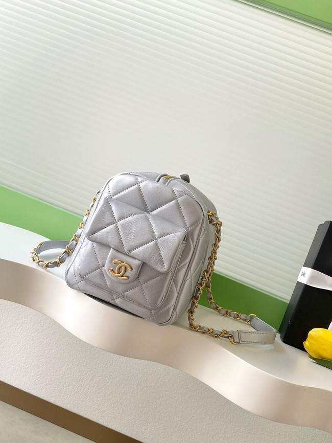 Chanel Lambskin Small Bowling Bag AS5792 Silver