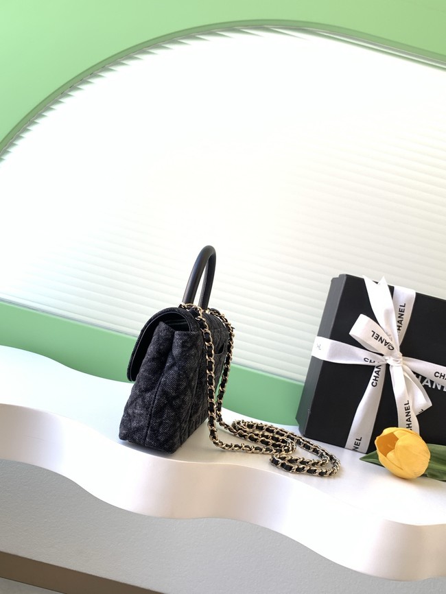 Chanel nano Flap Bag with Top Handle AS4244 denim black