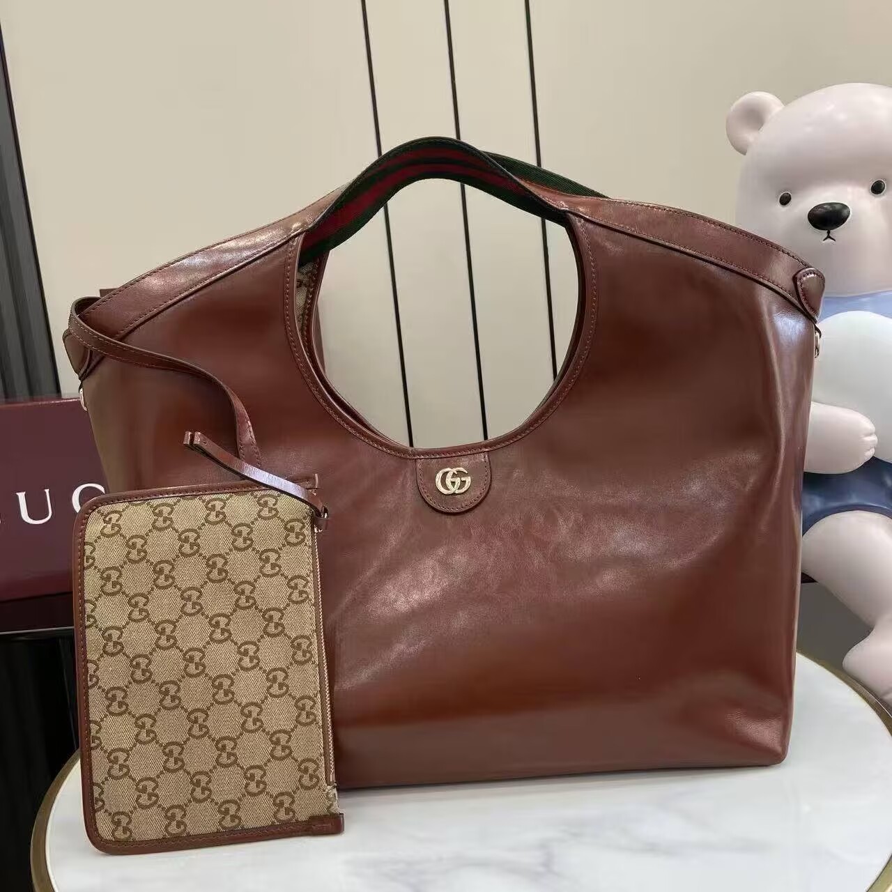 Gucci Giglio Original Oiled Leather large tote GG bag 853971 Brown Gucci Giglio Original Oiled Leather large tote GG bag 853971 Brown