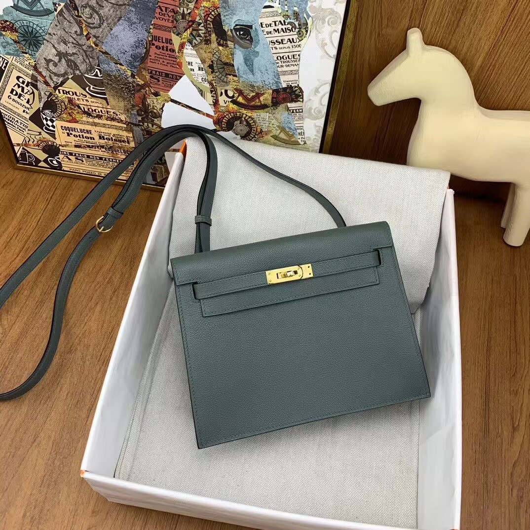 Hermes Kelly Danse Original Evercolor Leather 22CM KL22 Almond Green Gold-Tone
