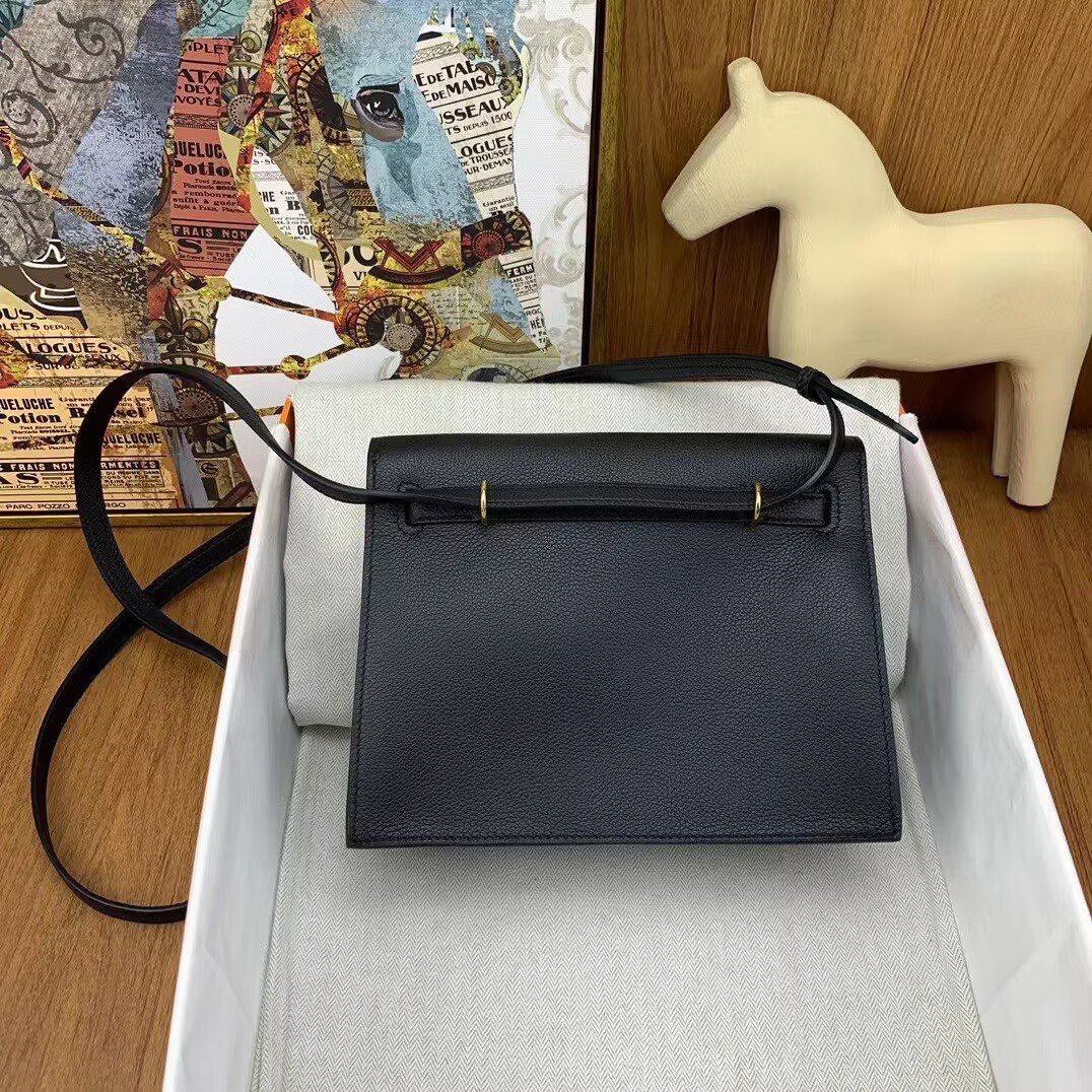 Hermes Kelly Danse Original Evercolor Leather 22CM KL22 Black Gold-Tone