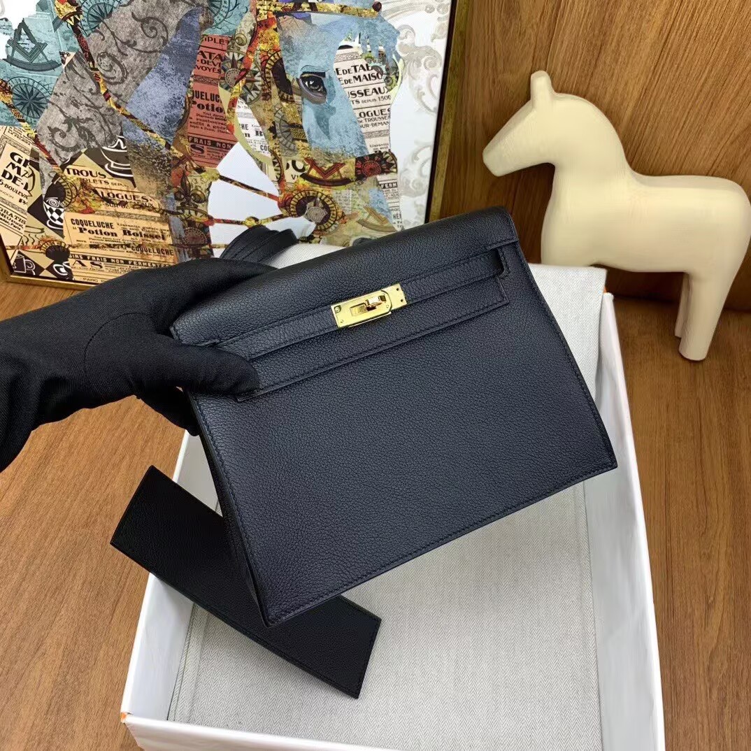Hermes Kelly Danse Original Evercolor Leather 22CM KL22 Black Gold-Tone