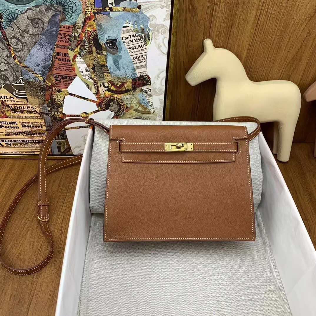 Hermes Kelly Danse Original Evercolor Leather 22CM KL22 Brown Gold-Tone