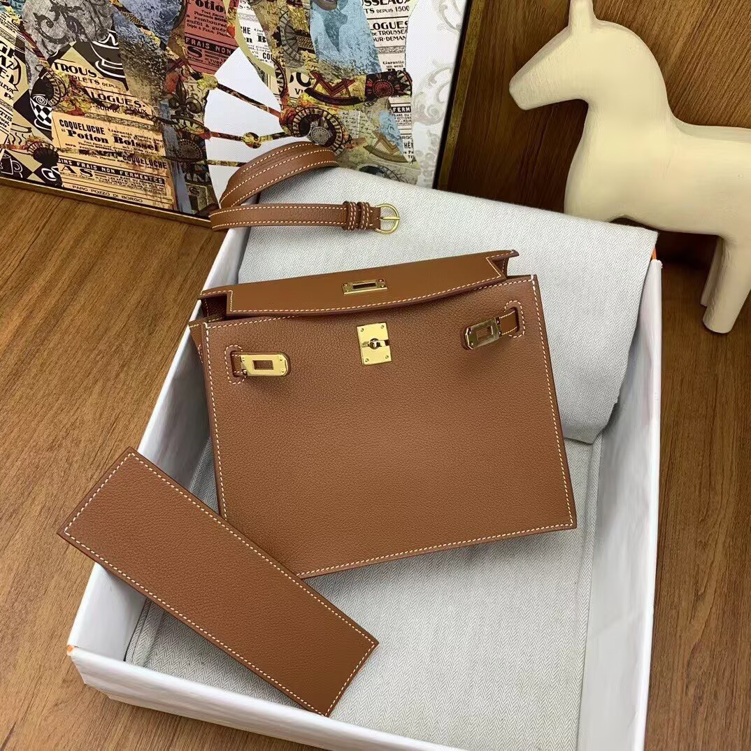 Hermes Kelly Danse Original Evercolor Leather 22CM KL22 Brown Gold-Tone