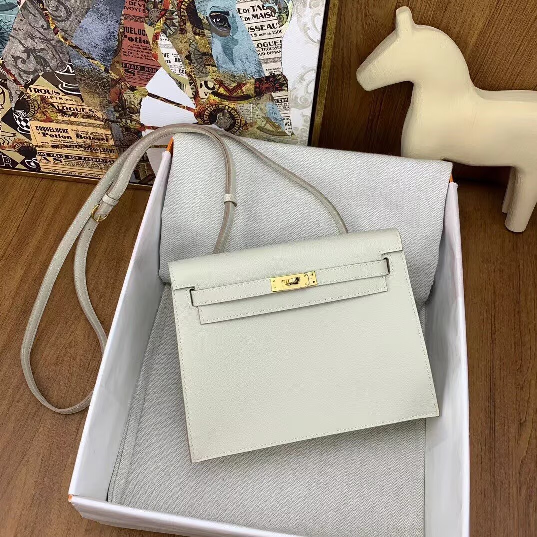Hermes Kelly Danse Original Evercolor Leather 22CM KL22 Cream Gold-Tone