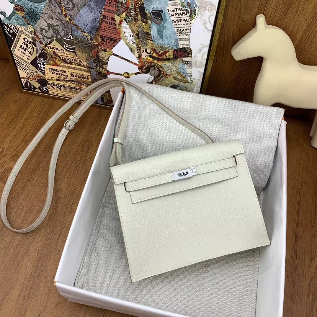 Hermes Kelly Danse Original Evercolor Leather 22CM KL22 Cream Silver-Tone