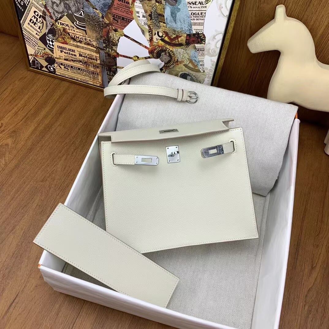 Hermes Kelly Danse Original Evercolor Leather 22CM KL22 Cream Silver-Tone