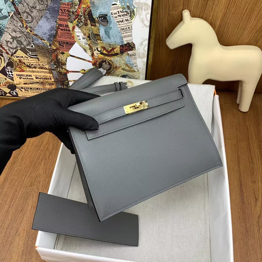 Hermes Kelly Danse Original Evercolor Leather 22CM KL22 Gray Gold-Tone