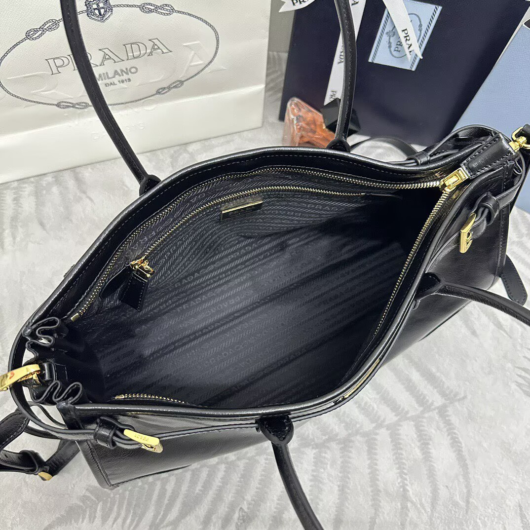 Prada Bonnie Leather Tote Bag 1BA433 Black