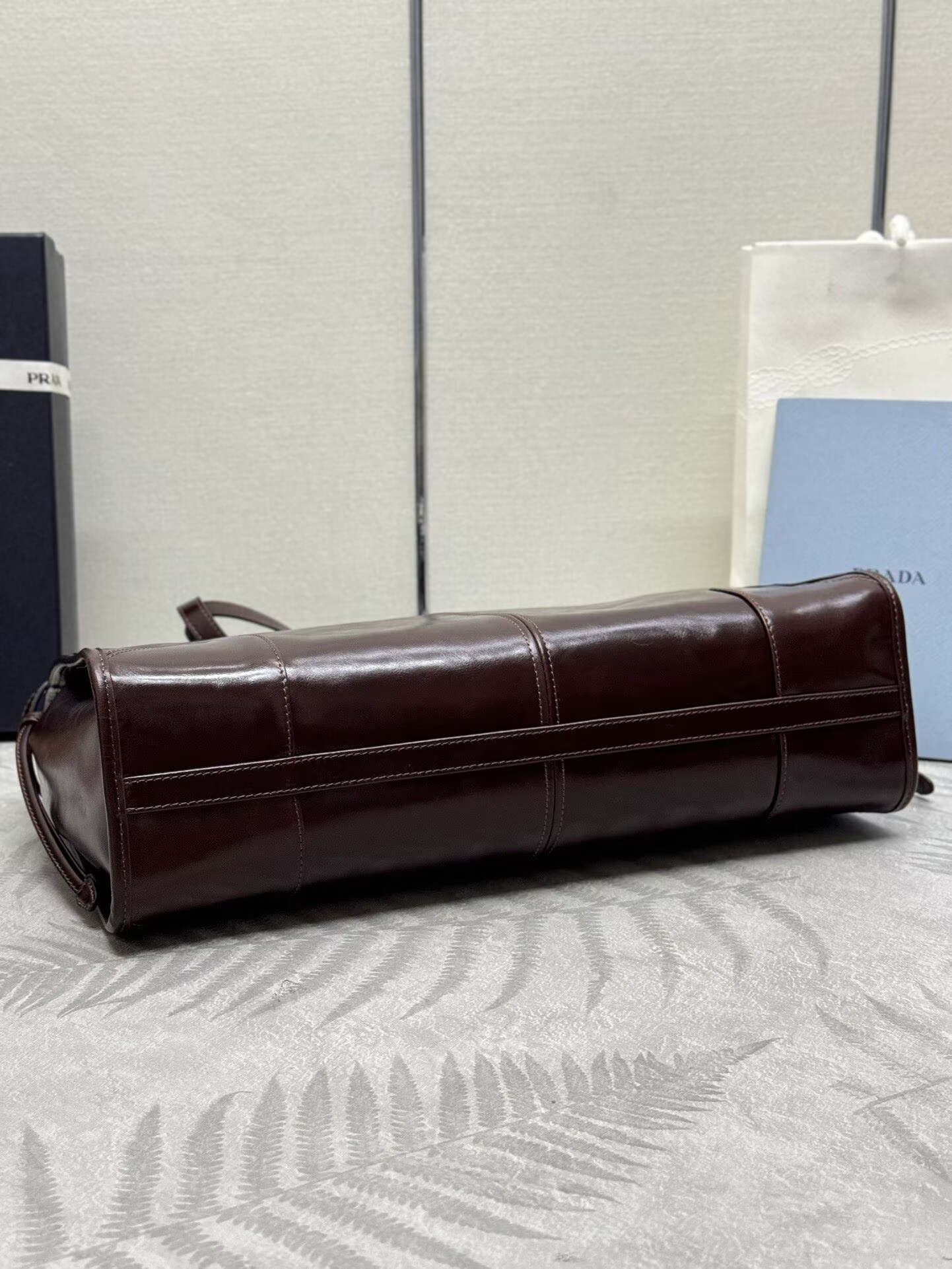 Prada Bonnie Leather Tote Bag 1BA433 Dark Brown