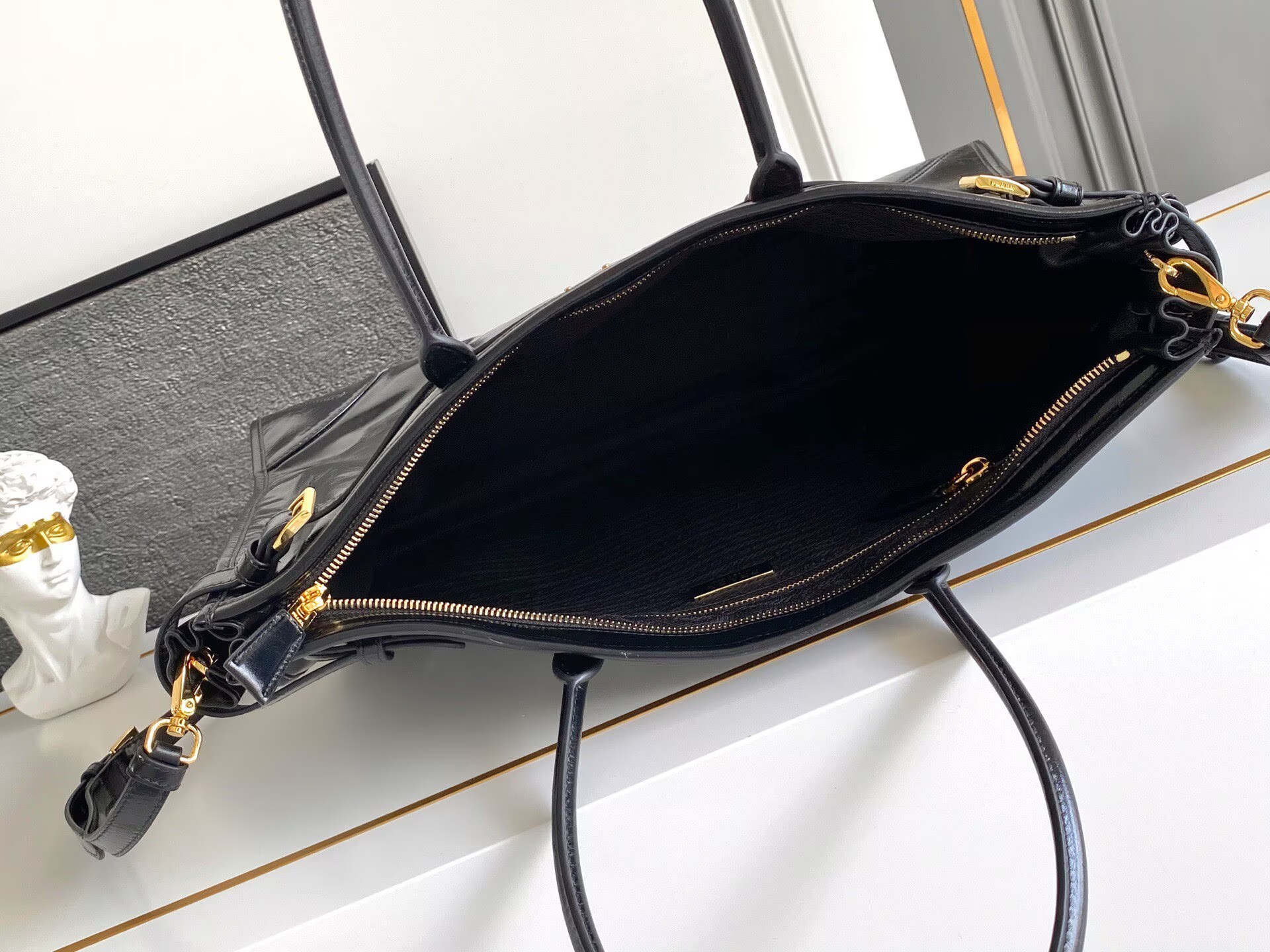 Prada Large Bonnie Leather Tote Bag 1BA439 Black