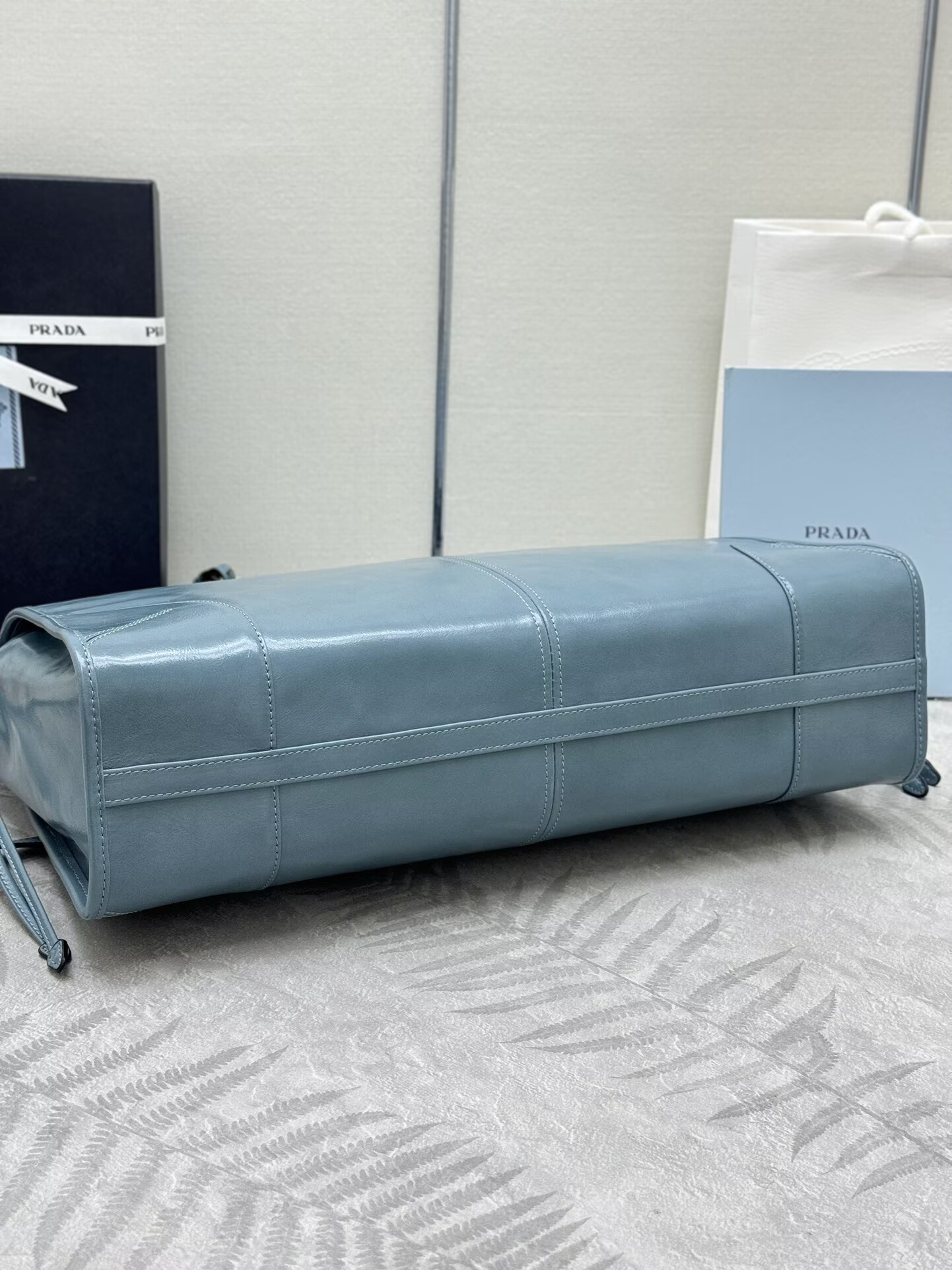 Prada Large Bonnie Leather Tote Bag 1BA439 Blue