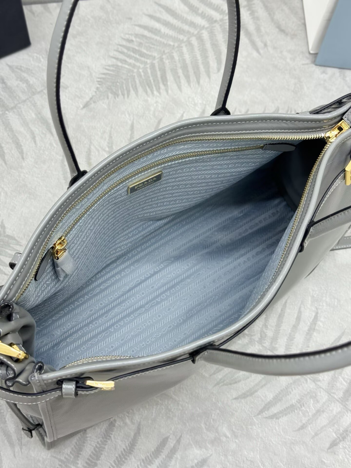 Prada Large Bonnie Leather Tote Bag 1BA439 Gray