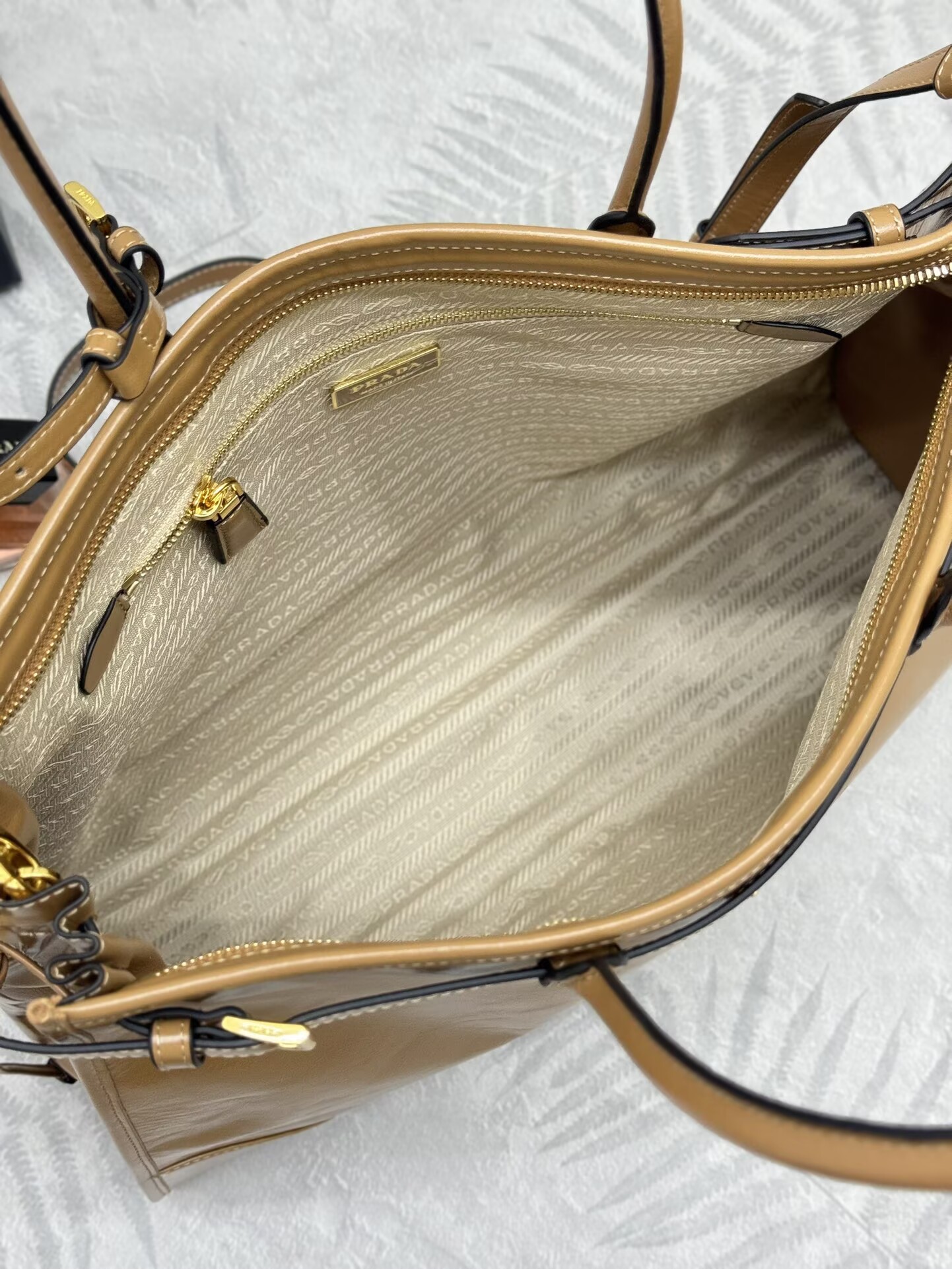 Prada Large Bonnie Leather Tote Bag 1BA439 Khaki