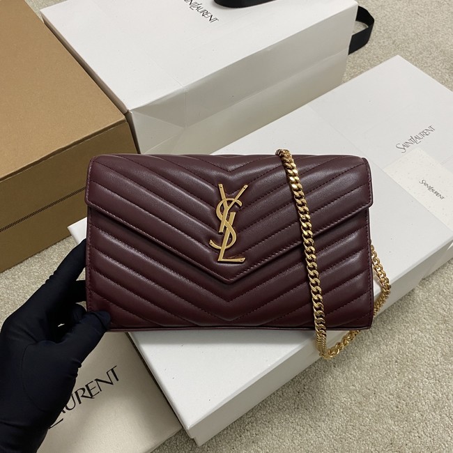 SAINT LAURENT WOC Classic Monogramme Flap Bag 360452 BURGUNDY