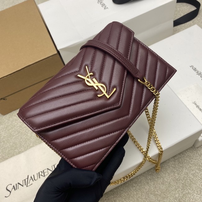 SAINT LAURENT WOC Classic Monogramme Flap Bag 441974 BURGUNDY