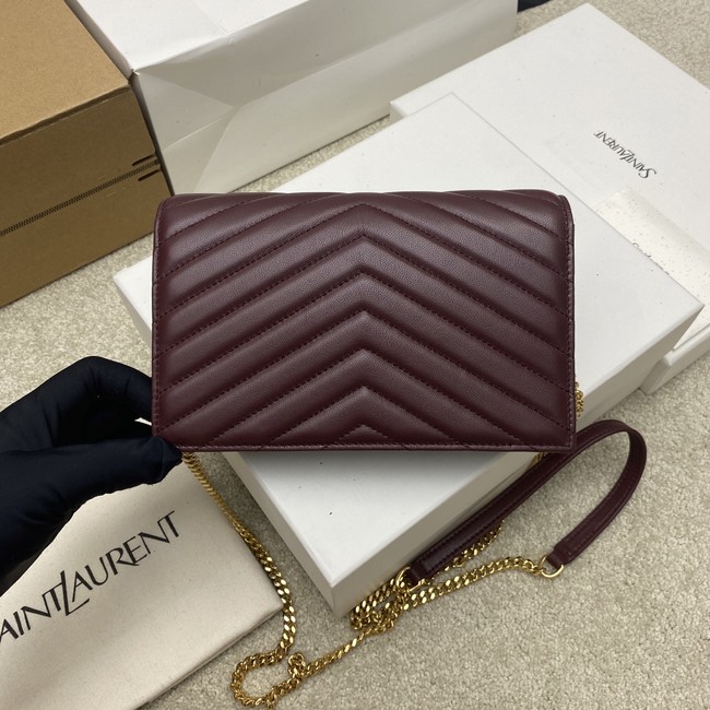 SAINT LAURENT WOC Classic Monogramme Flap Bag 441974 BURGUNDY