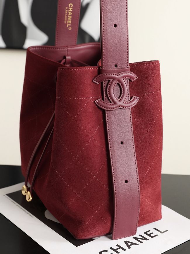 Chanel Suede Calfskin Bucket Bag AS6584 burgundy Chanel Suede Calfskin Bucket Bag AS6584 burgundy