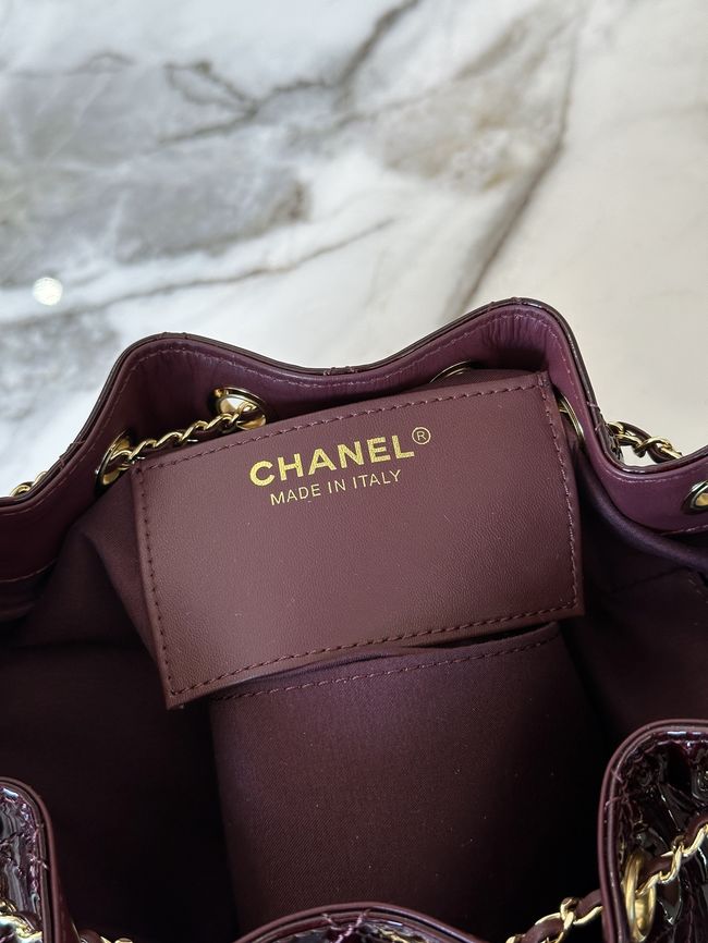 CHANEL 25 Mini Handbag patent leather AS5631 Burgundy