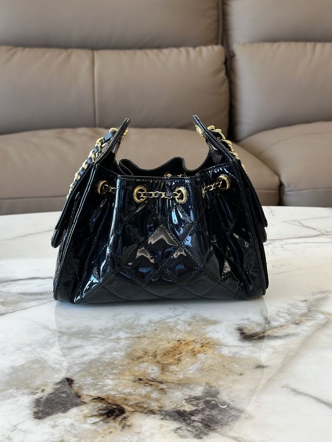 CHANEL 25 Mini Handbag patent leather AS5631 black