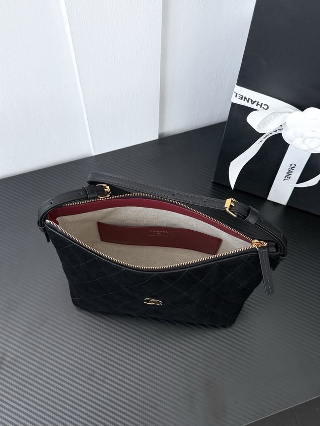 CHANEL Hobo Bag Suede AS5322 black